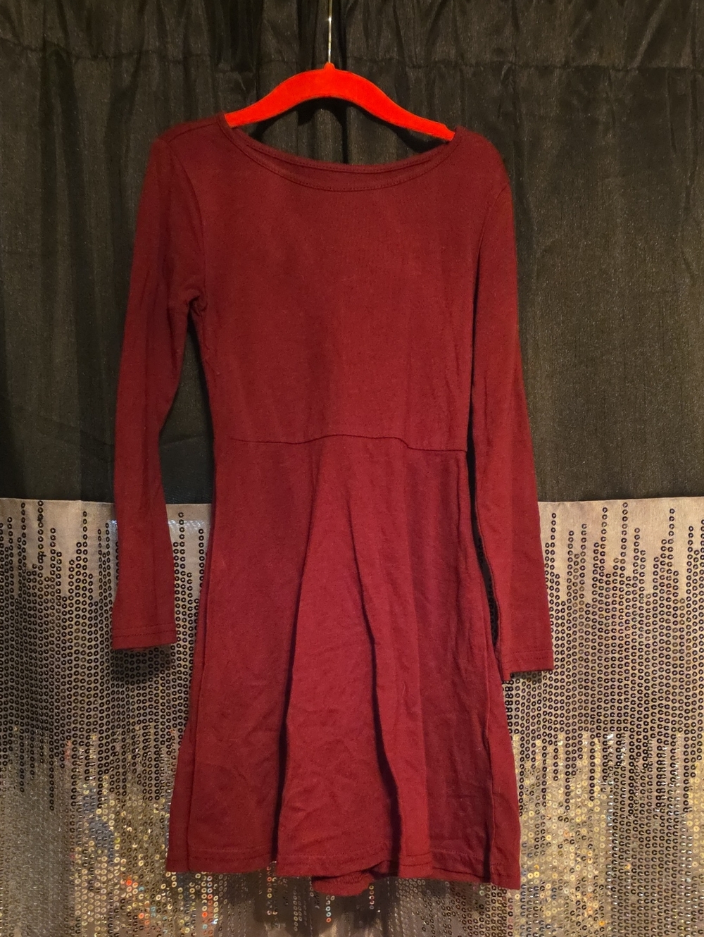 Long Sleeve Burgundy Women’s Fit & Flare Dress